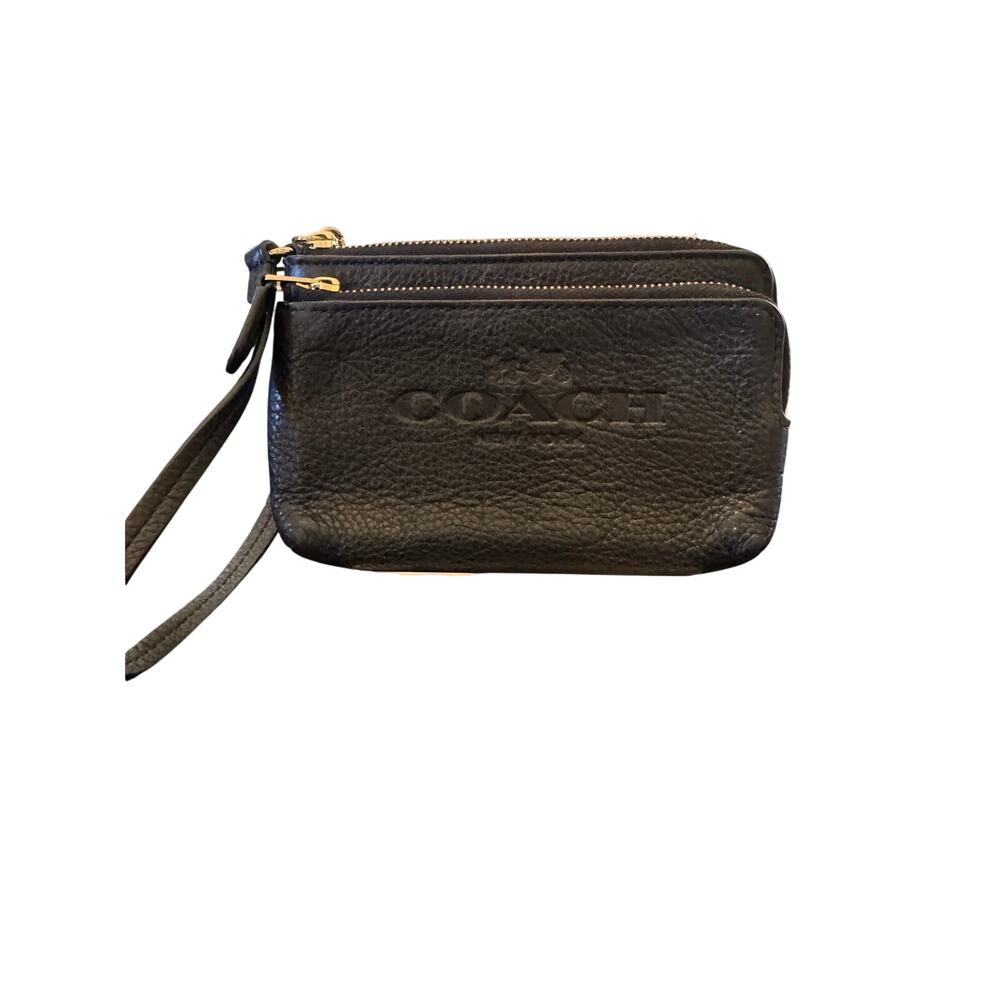 Coach Black Pebbled Leather Double Zip Wristlet
